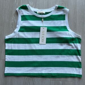 Suzie Kondi Cropped Tank Top Size XL Striped Green White FLAW DIY